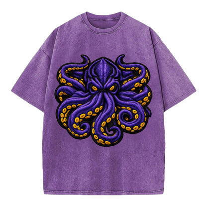 KRAKEN TENTACLES - sea monster in purple and black , deep sea - Vintage T-shirt - Purple