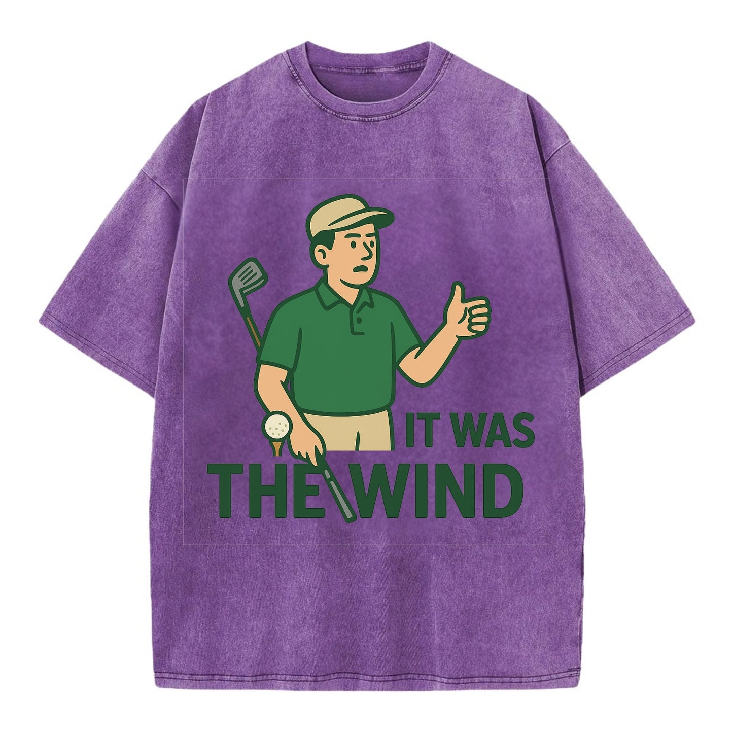 Golfer blaming the wind with hair perfectly still - "It Was the Wind" - classic - Vintage T-shirt - Purple