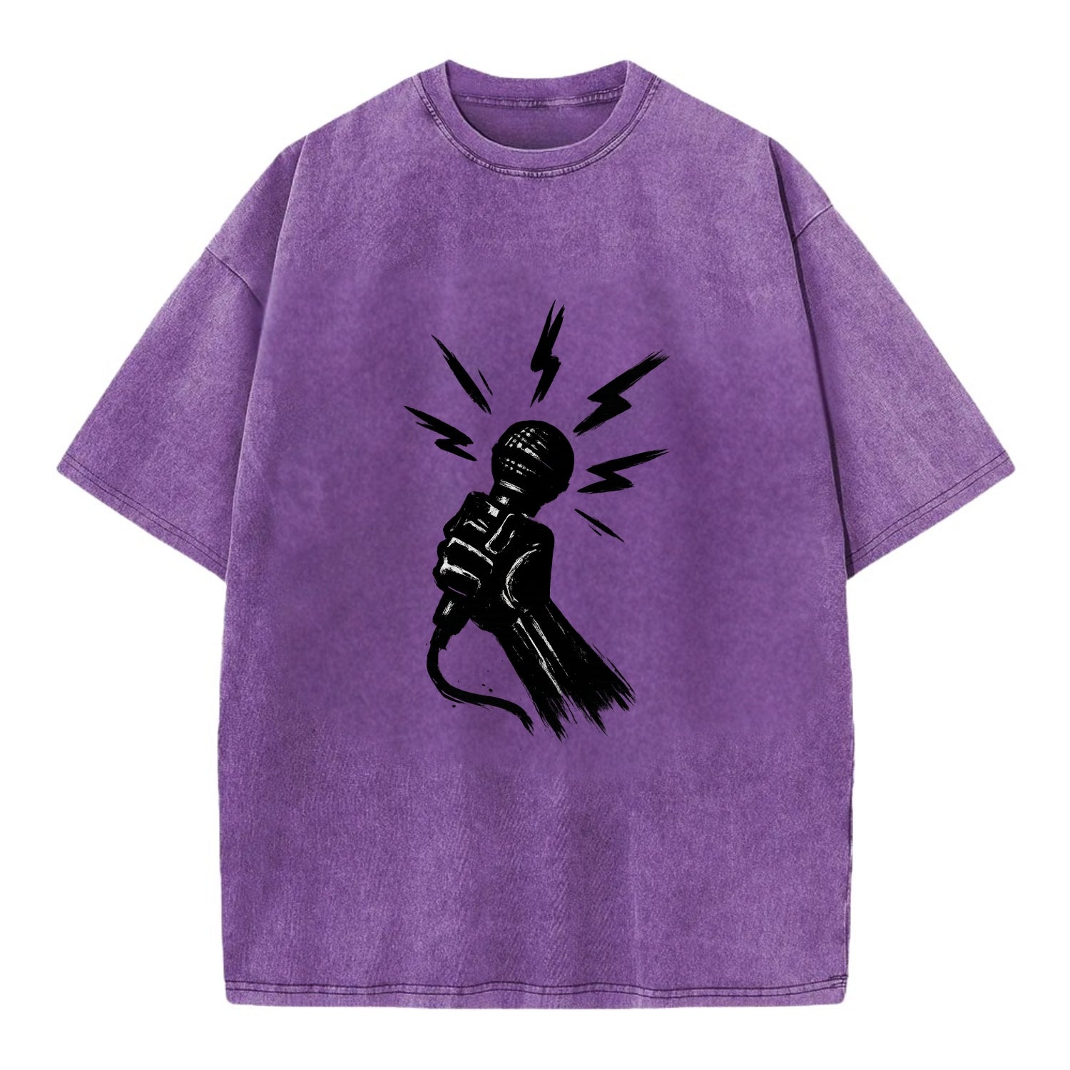Microphone with sound waves - freedom of speech ink art - Vintage T-shirt - Purple