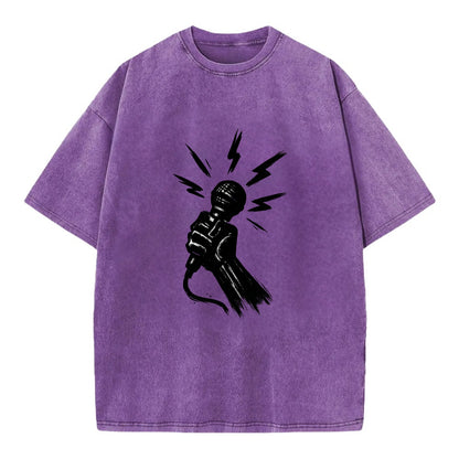 Microphone with sound waves - freedom of speech ink art - Vintage T-shirt - Purple