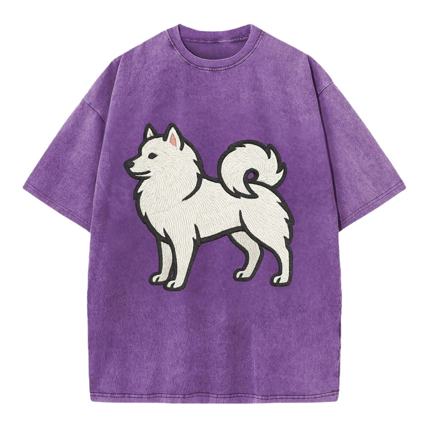 American Eskimo Dog - White spitz embroidered standing design - Vintage T-shirt - Purple