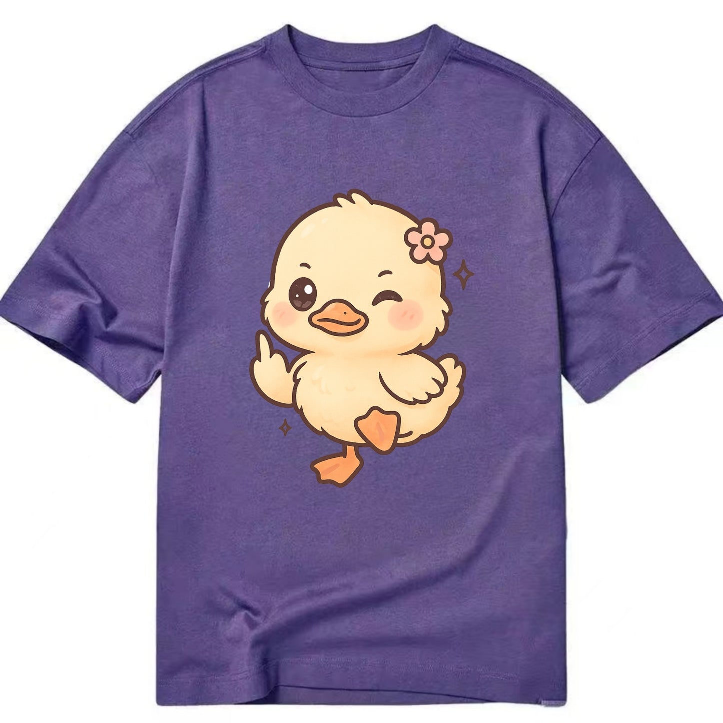 fluffy baby duck with small flower, one webbed foot raised sassily - Classic T-shirt - Purple