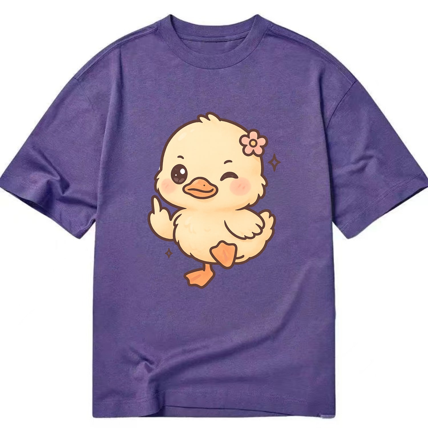 fluffy baby duck with small flower, one webbed foot raised sassily - Classic T-shirt - Purple