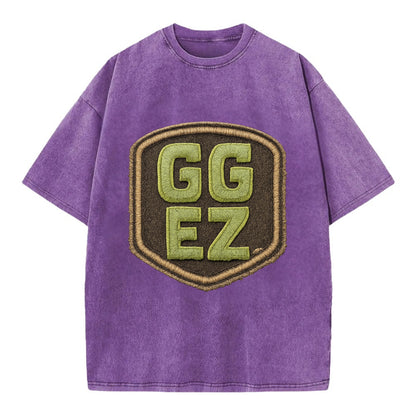 GG EZ - victory text in neon green , easy win - Vintage T-shirt - Purple