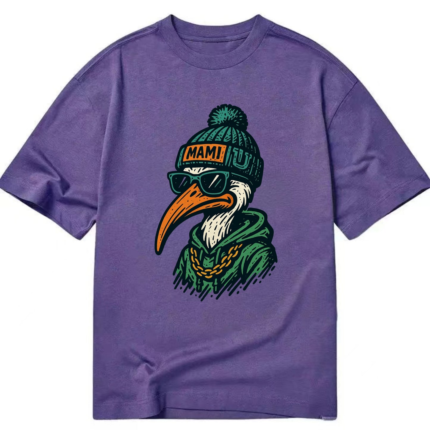 Coral Gables Ibis wearing Miami beanie with U patch - Classic T-shirt - Purple