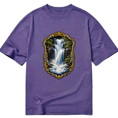WATERFALL CASCADE - falling water with mist in blue and white , nature wonder - Classic T-shirt - Purple
