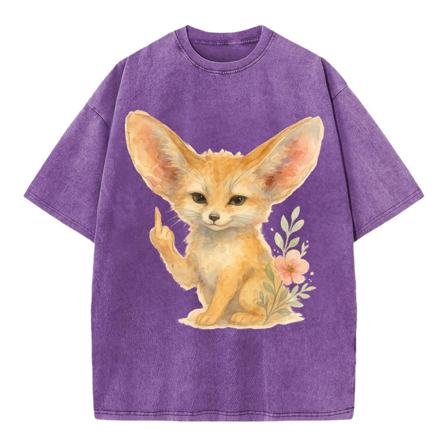tiny fennec fox with oversized ears, one small paw raised in sass - Vintage T-shirt - Purple
