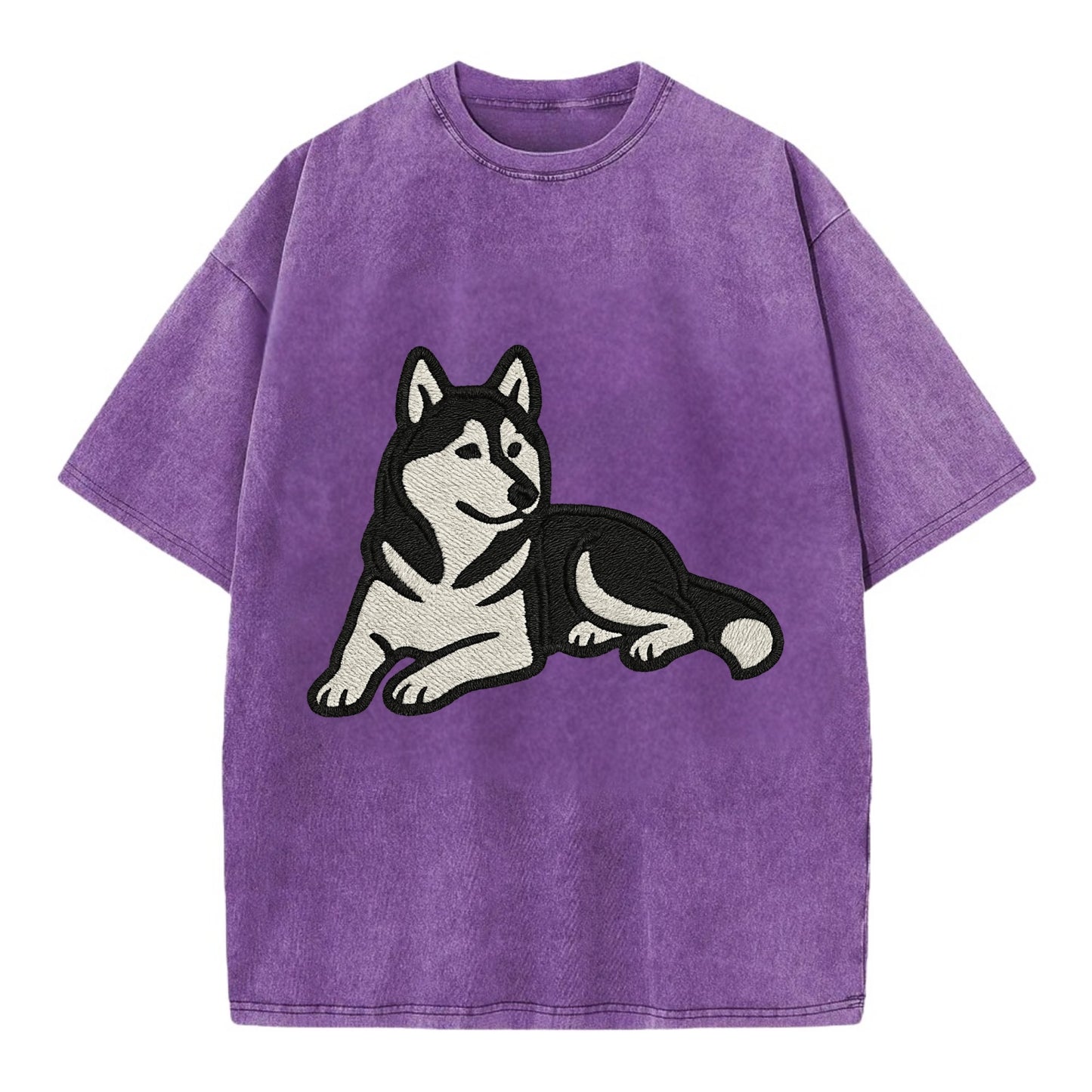 Siberian Husky - Black and white relaxed Vintage T-shirt - Purple
