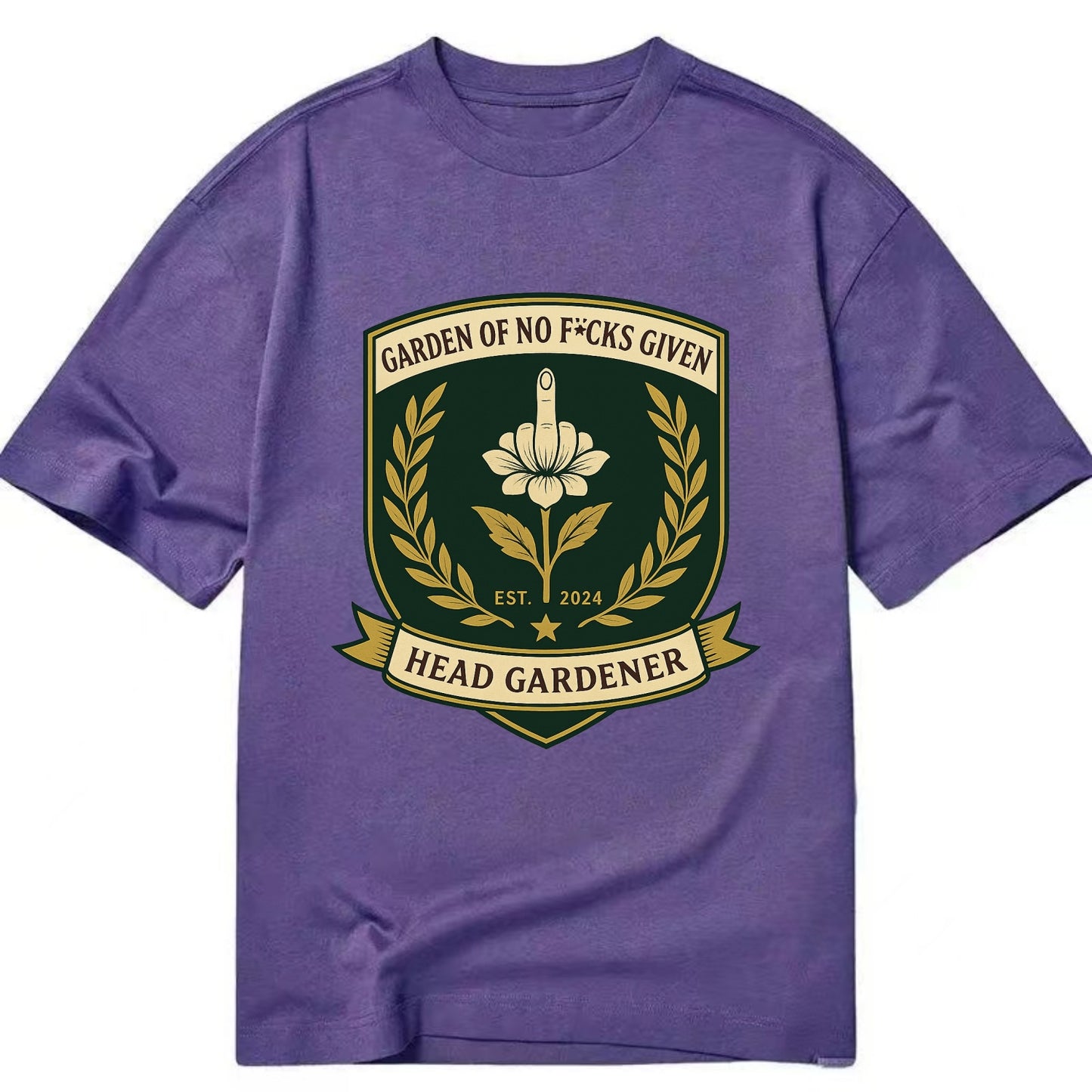 Shield with middle finger flower - "Garden of No F*cks Given - Head Gardener" - - Classic T-shirt - Purple