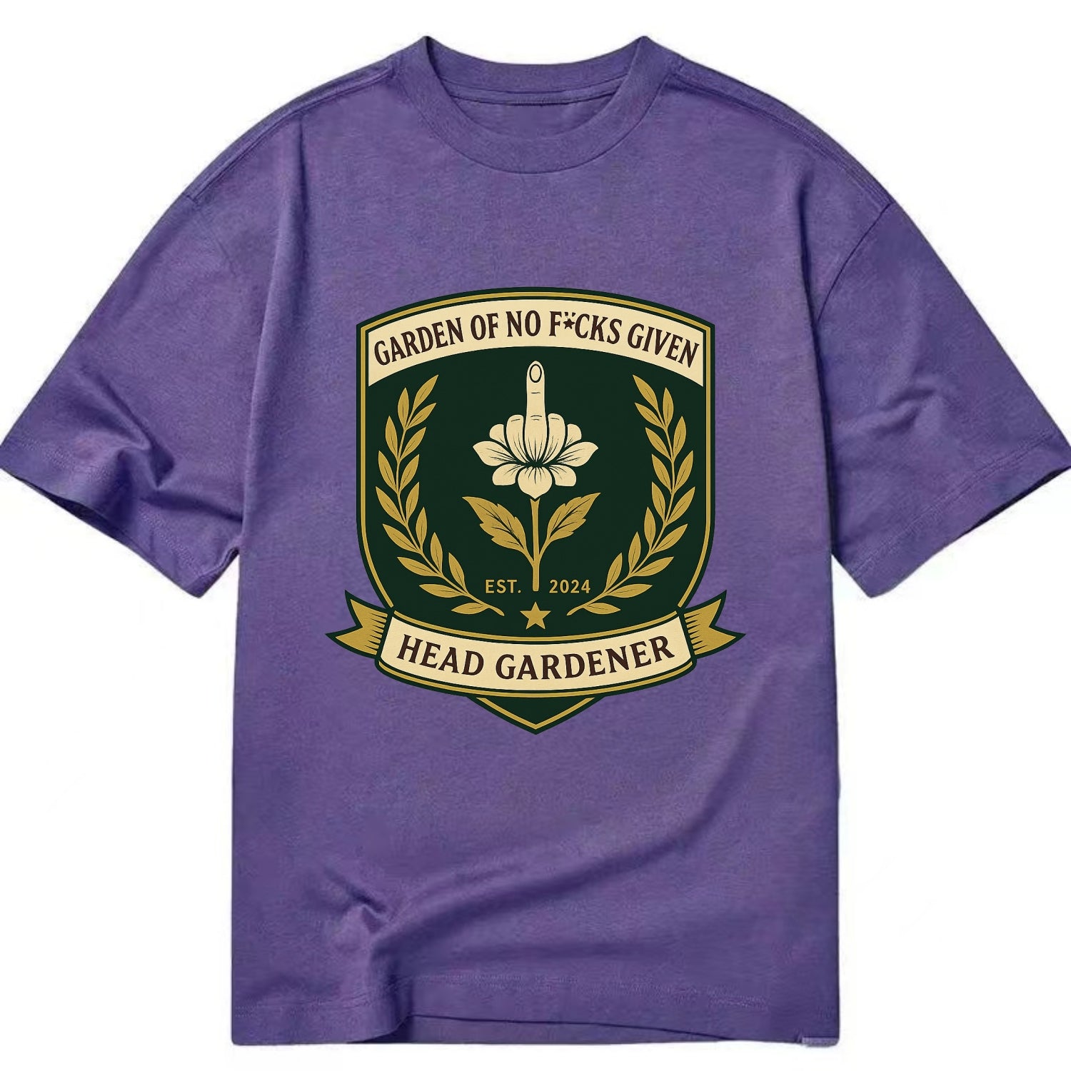Shield with middle finger flower - "Garden of No F*cks Given - Head Gardener" - - Classic T-shirt - Purple
