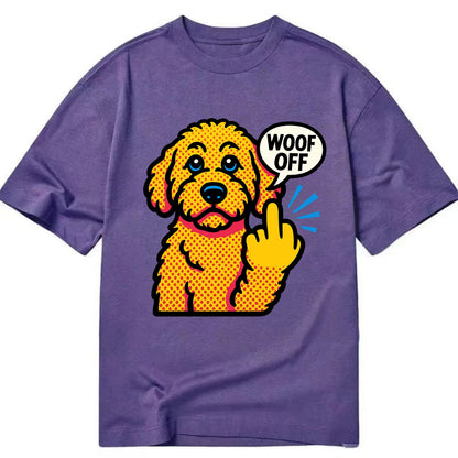 Goldendoodle with teddy bear face and curly golden coat, friendly paw flipping off - Classic T-shirt - Purple