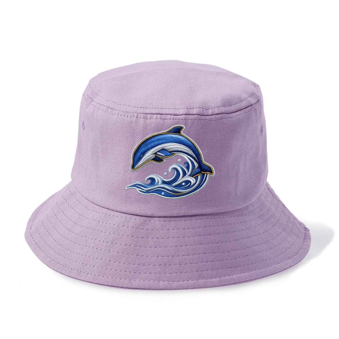 Embroidered patch design - SWIMMING DOLPHIN - diving dolphin with waves in blue and - Bucket Hat - Purple