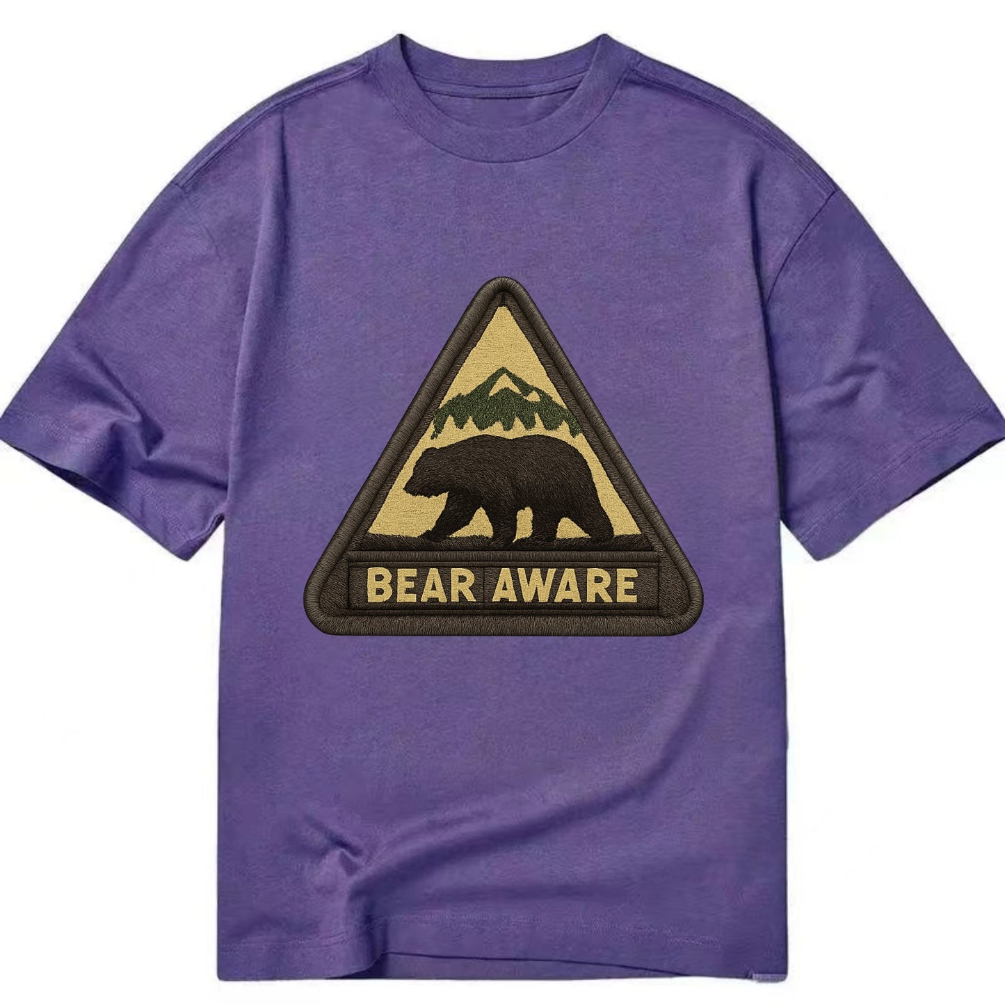 BEAR AWARE - bear silhouette warning in brown and yellow , wilderness safety - Classic T-shirt - Purple