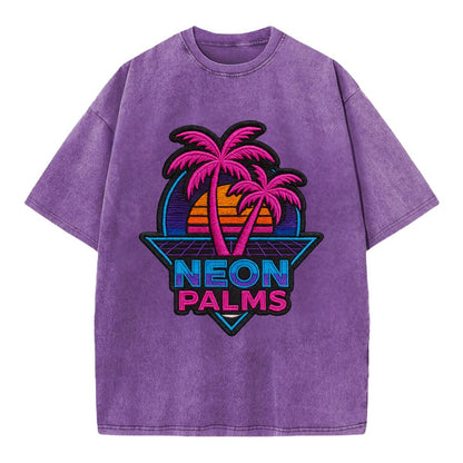 Neon Palms - Vintage T-shirt - Purple