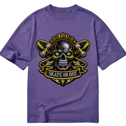 Embroidered patch design - SKATEBOARD SKULL - skull with skateboard in black and - Classic T-shirt - Purple