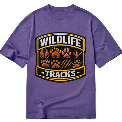 WILDLIFE TRACKS - animal footprints in brown , tracker - Classic T-shirt - Purple