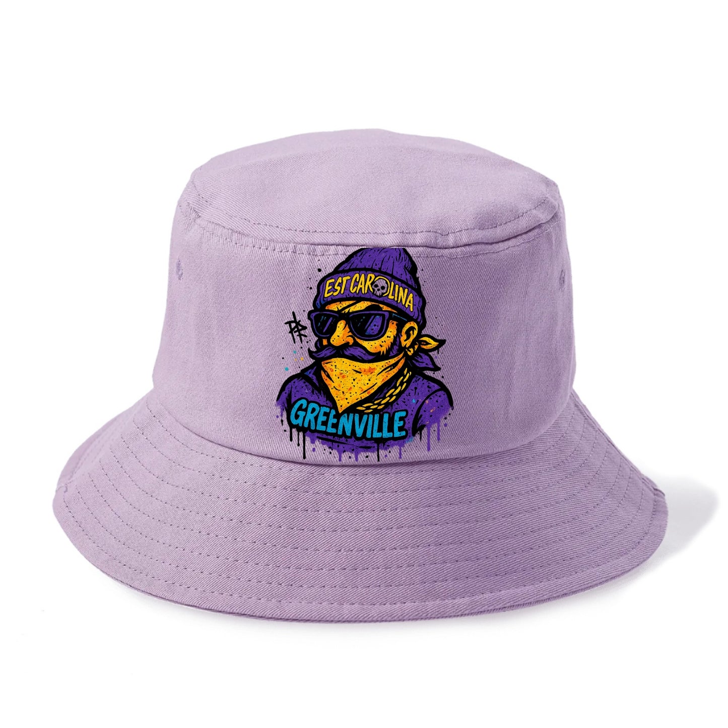 Greenville Pirate wearing East Carolina beanie with skull patch - Bucket Hat - Purple