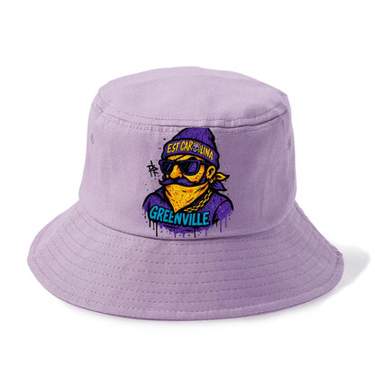 Greenville Pirate wearing East Carolina beanie with skull patch - Bucket Hat - Purple