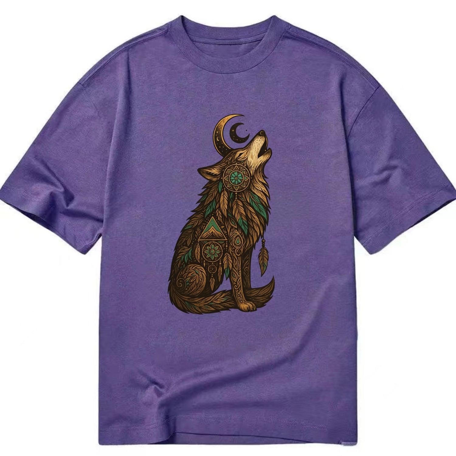 Celestial Moon Wolf  - Classic T-shirt - Purple