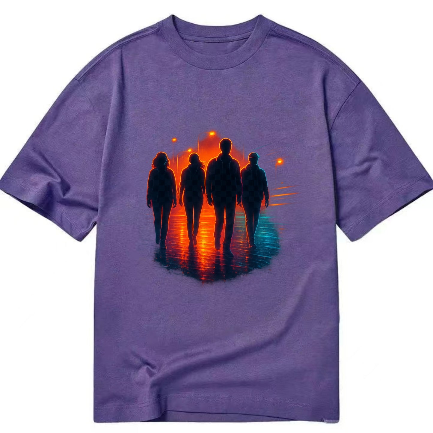 gang of silhouettes walking together at sunset by the beach - Classic T-shirt - Purple