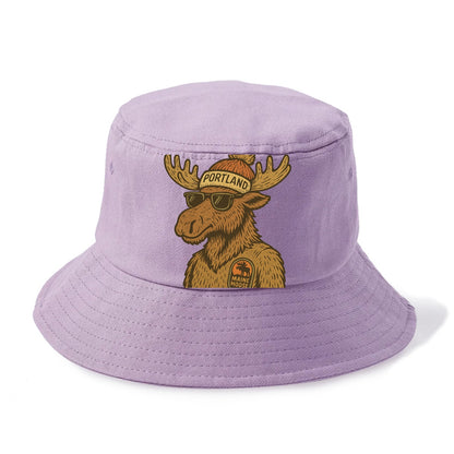 Maine Moose wearing Portland beanie with pom pom and wayfarer sunglasses - Bucket Hat - Purple