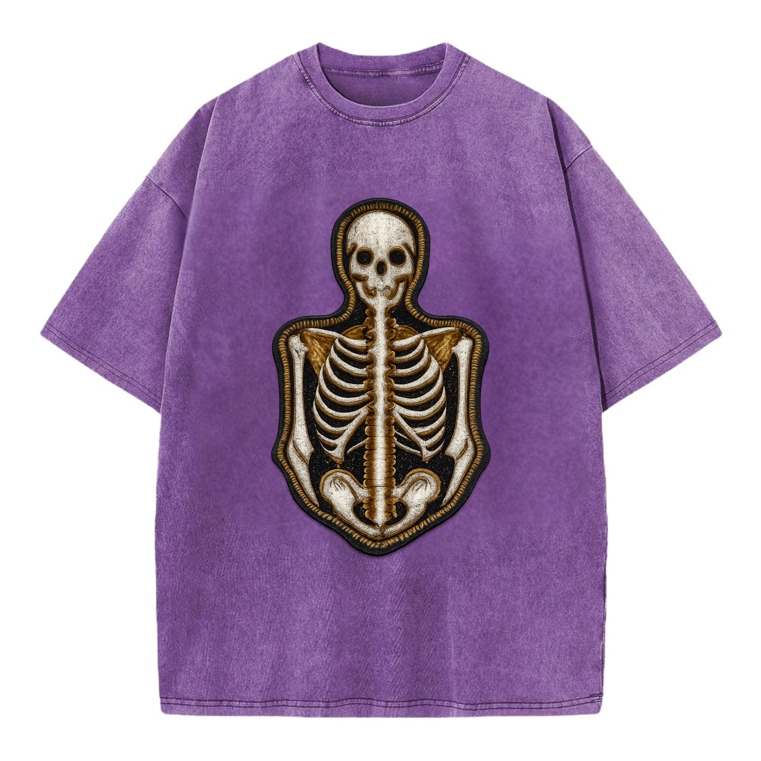 SKELETON BONES - skeletal system in white , anatomy - Vintage T-shirt - Purple