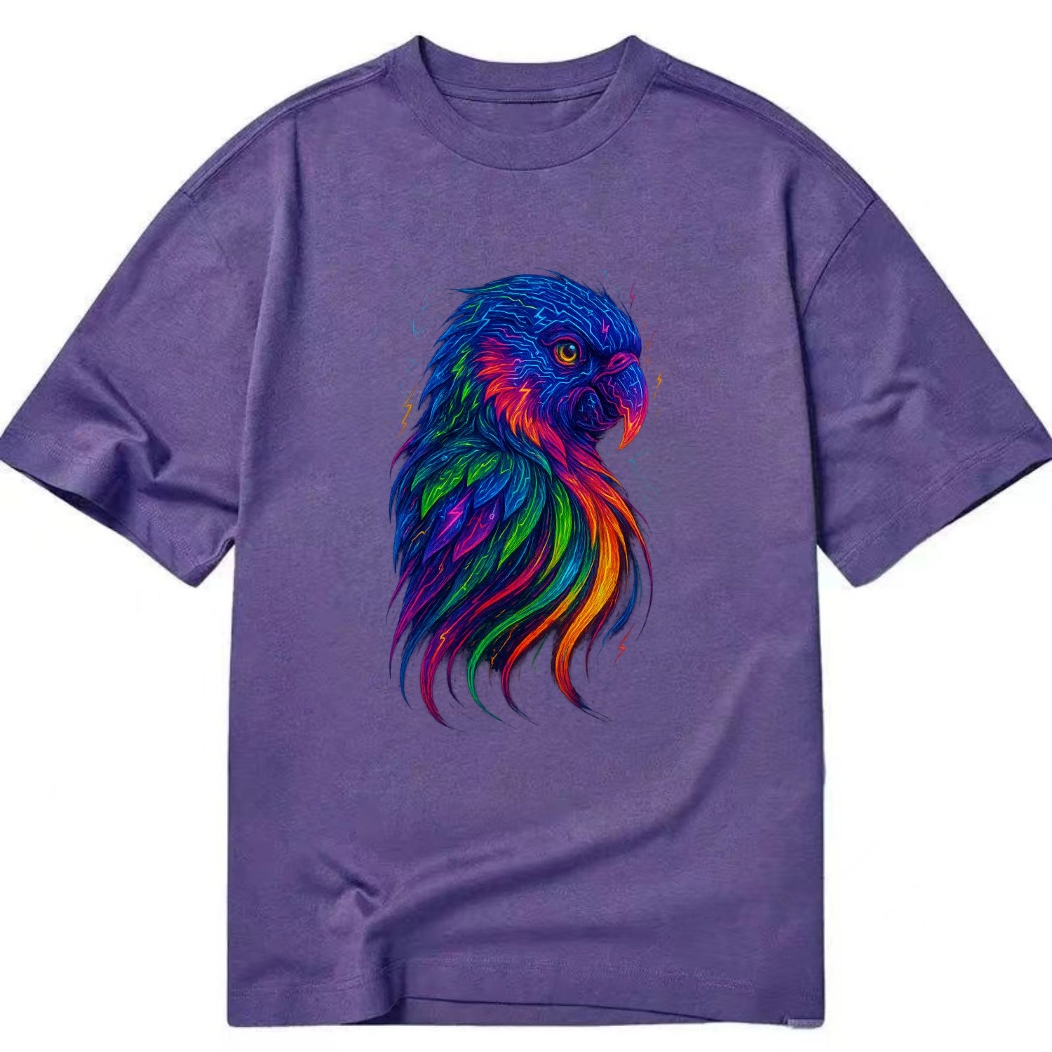 Vibrant parrot with feathers flowing into tropical rainbow streams, every color - Classic T-shirt - Purple