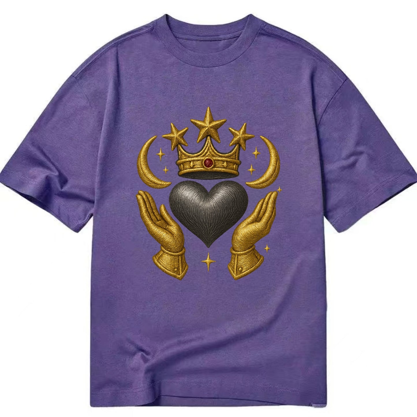 Sun goddess crown radiating golden rays over a midnight heart with henna-adorned - Classic T-shirt - Purple