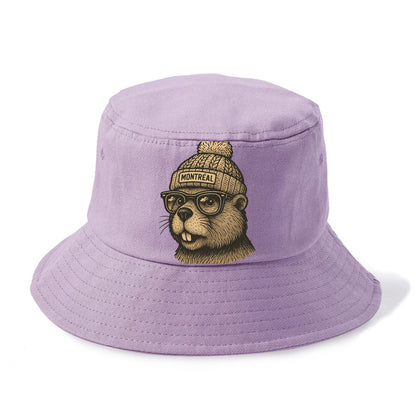 Montreal Beaver wearing Montreal beanie with pom pom and wayfarer sunglasses - Bucket Hat - Purple