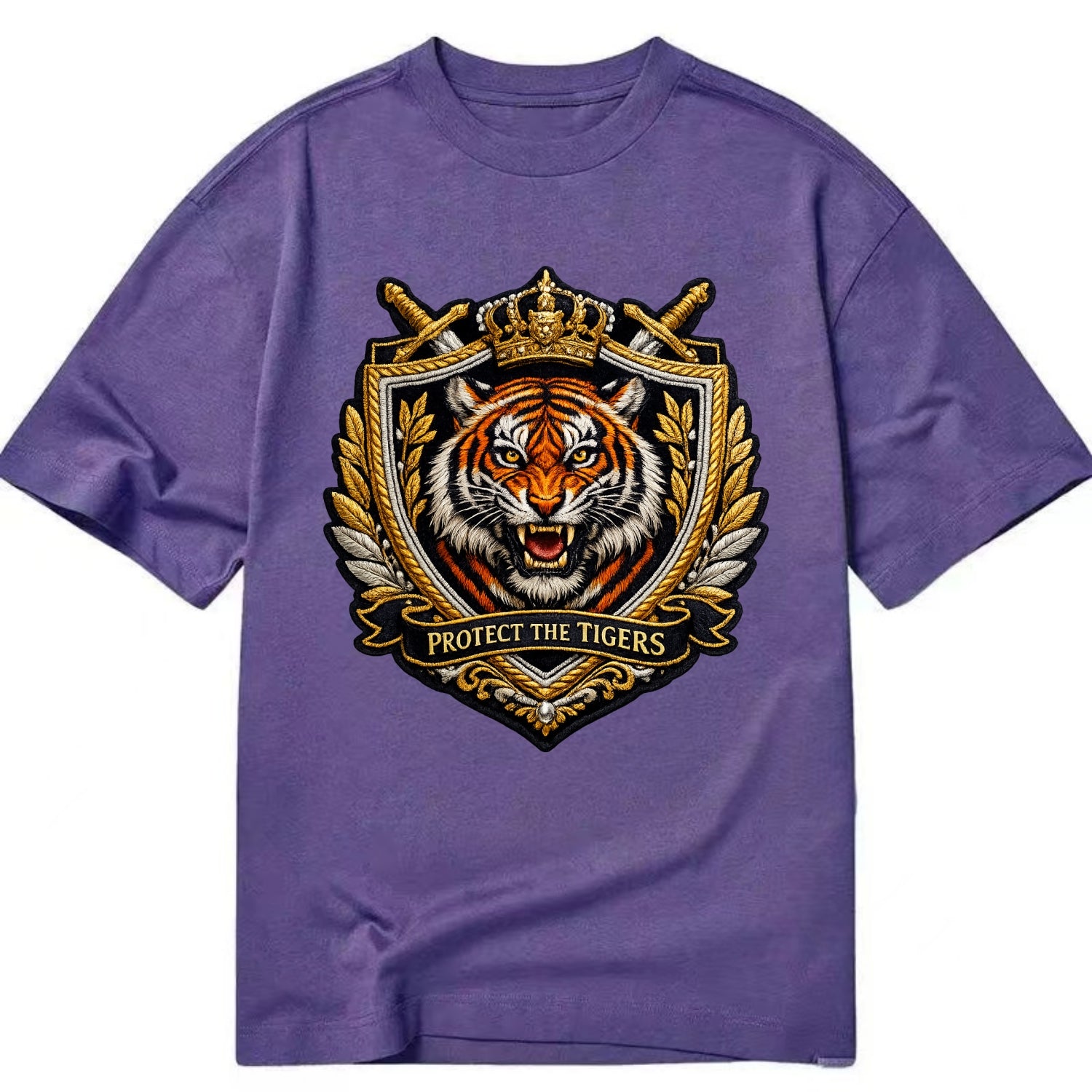 PROTECT THE TIGERS - tiger with shield in orange , big cat conservation - Classic T-shirt - Purple