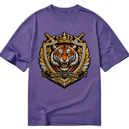 PROTECT THE TIGERS - tiger with shield in orange , big cat conservation - Classic T-shirt - Purple