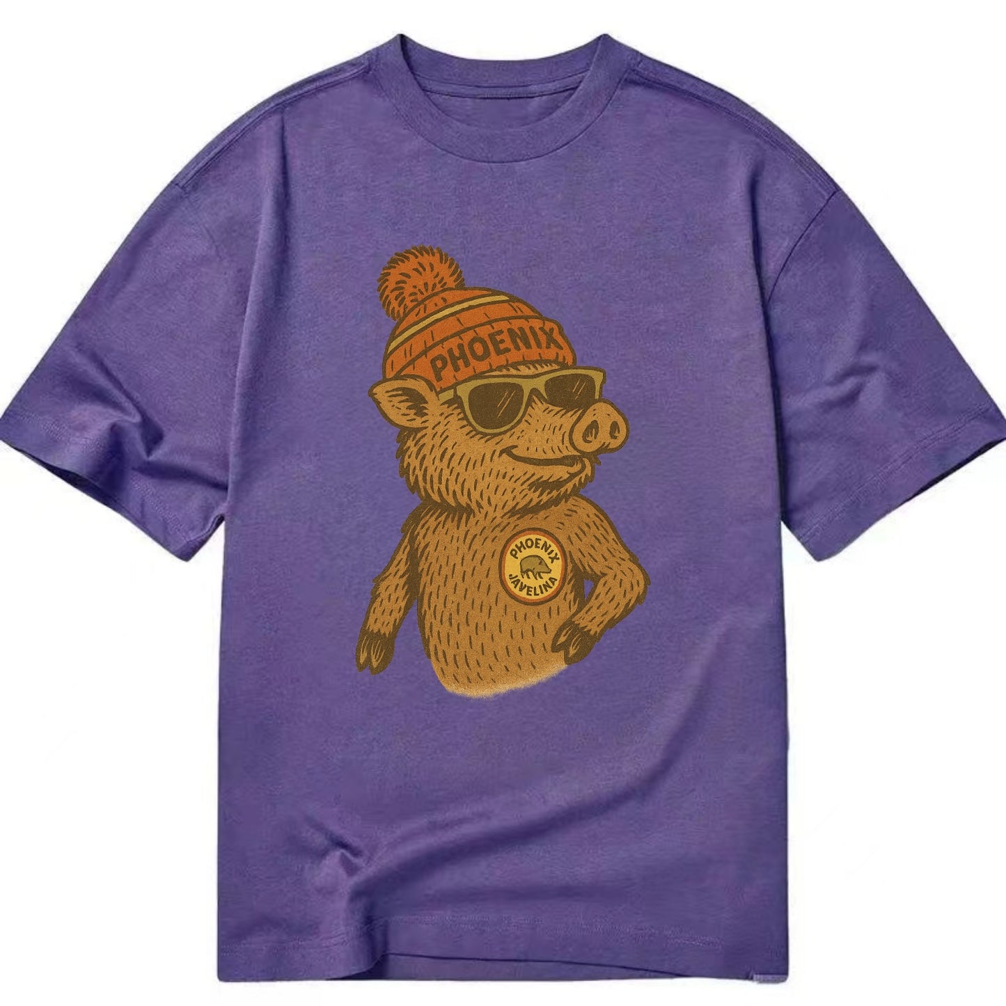Phoenix Javelina wearing Phoenix beanie with pom pom and wayfarer sunglasses - Classic T-shirt - Purple