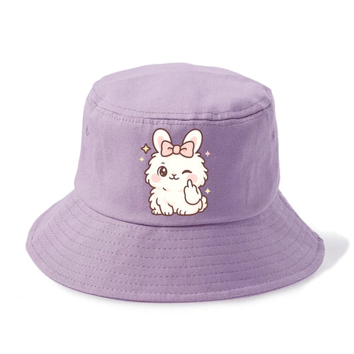 fluffy white angora rabbit with pink bow, one paw delicately flipping off - Bucket Hat