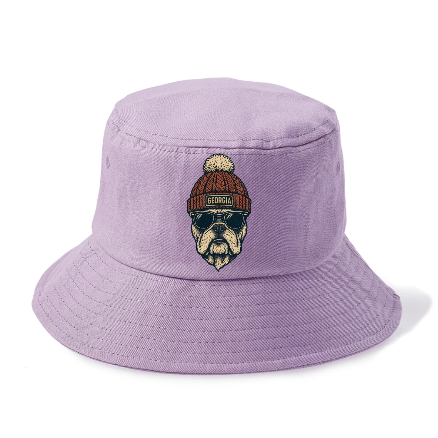 Athens Bulldog wearing Georgia beanie wi - Bucket Hat - Purple