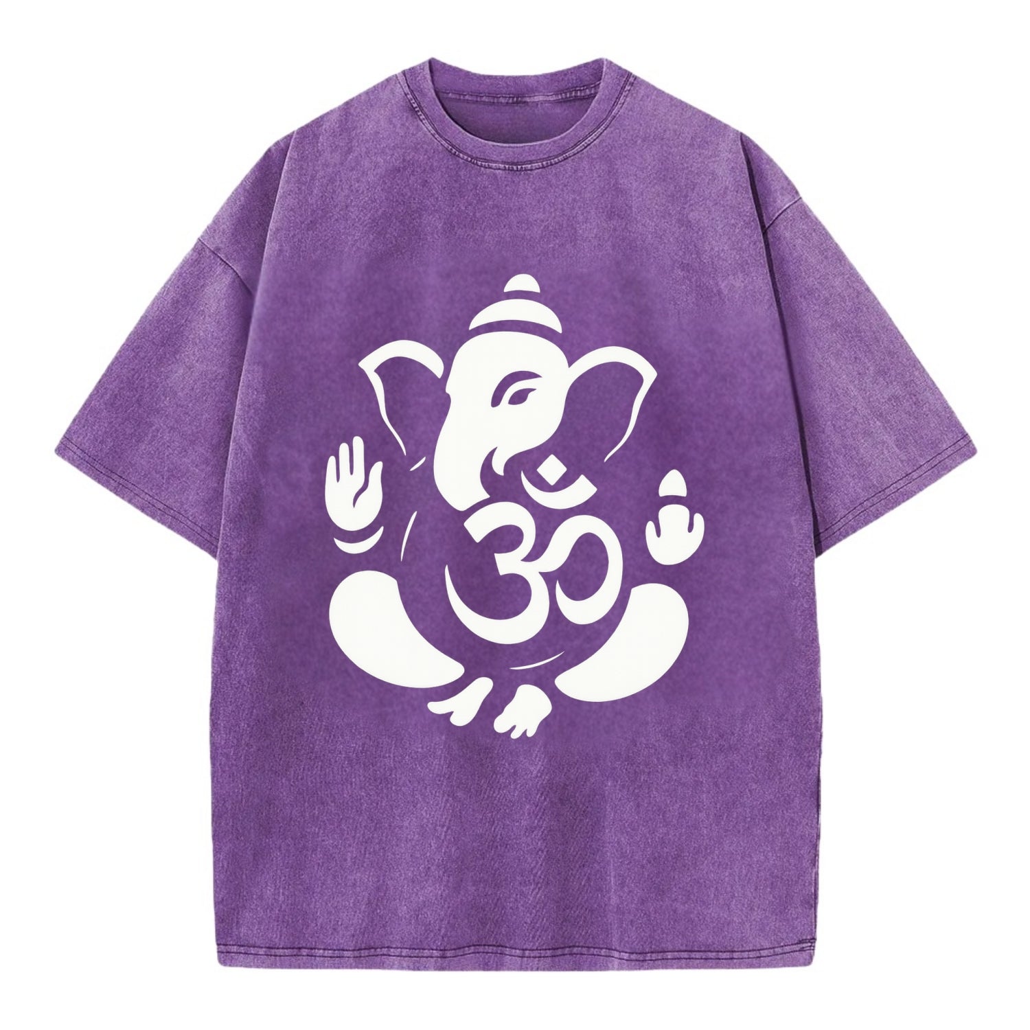 Ganesha elephant silhouette - negative space creates om symbol - Vintage T-shirt - Purple