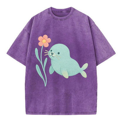 Mint Seal Pup - Vintage T-shirt - Purple