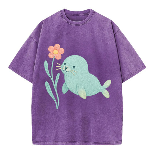 Mint Seal Pup - Vintage T-shirt - Purple