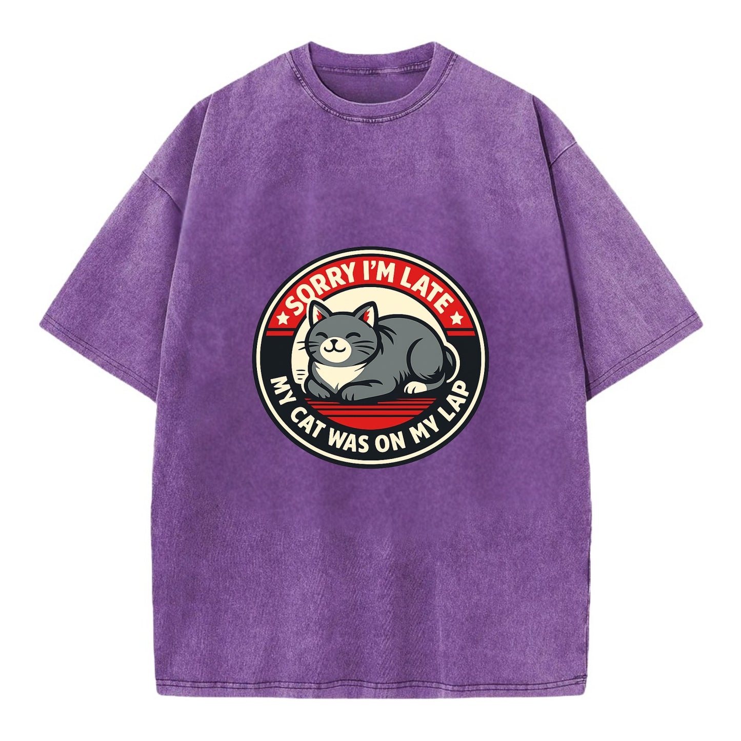 Charming Cat Loaf Excuse Emblem - Vintage T-shirt - Purple