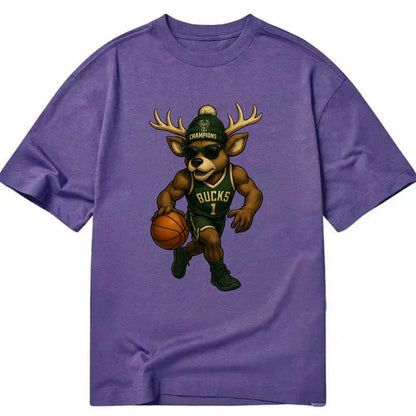 Milwaukee Buck Deer wearing Bucks green and cream beanie with antlers and - Classic T-shirt - Purple