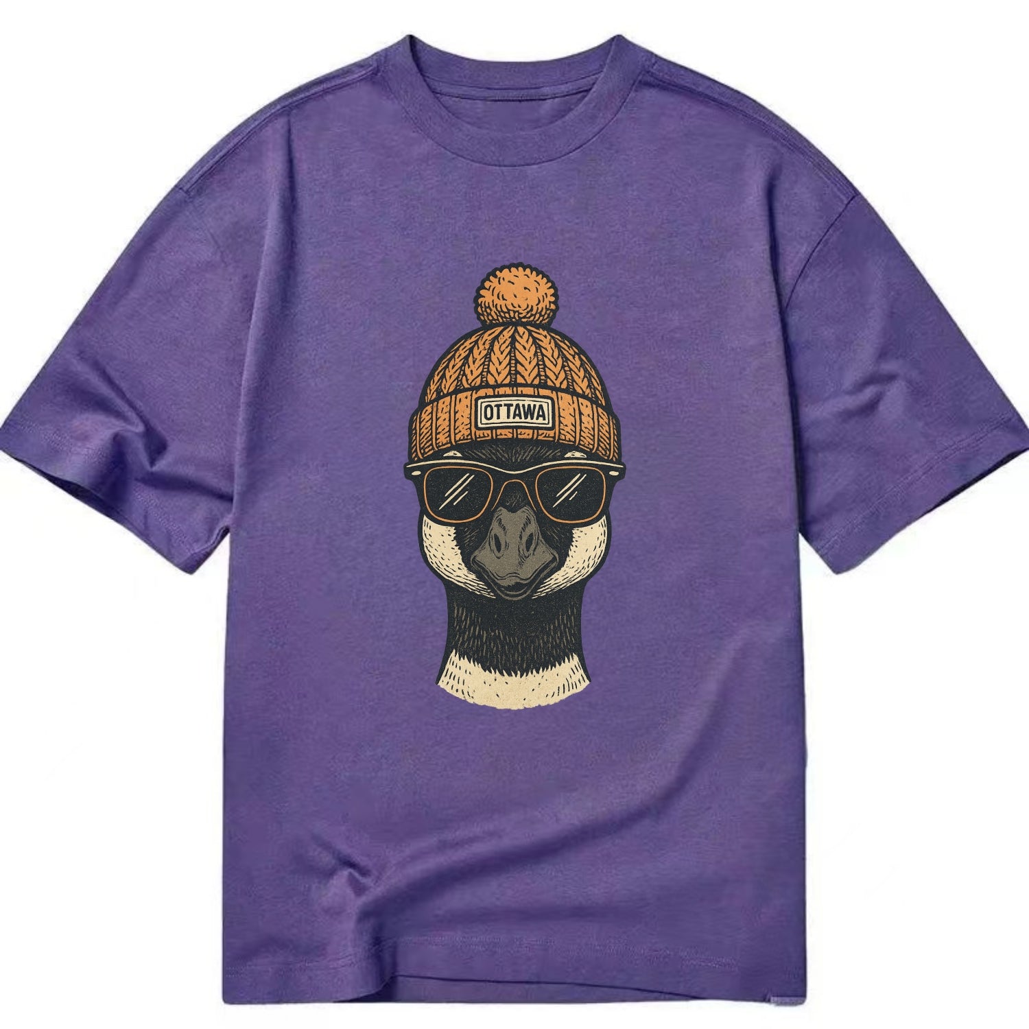 Ottawa Canadian Goose wearing Ottawa beanie with pom pom and wayfarer sunglasses - Classic T-shirt - Purple