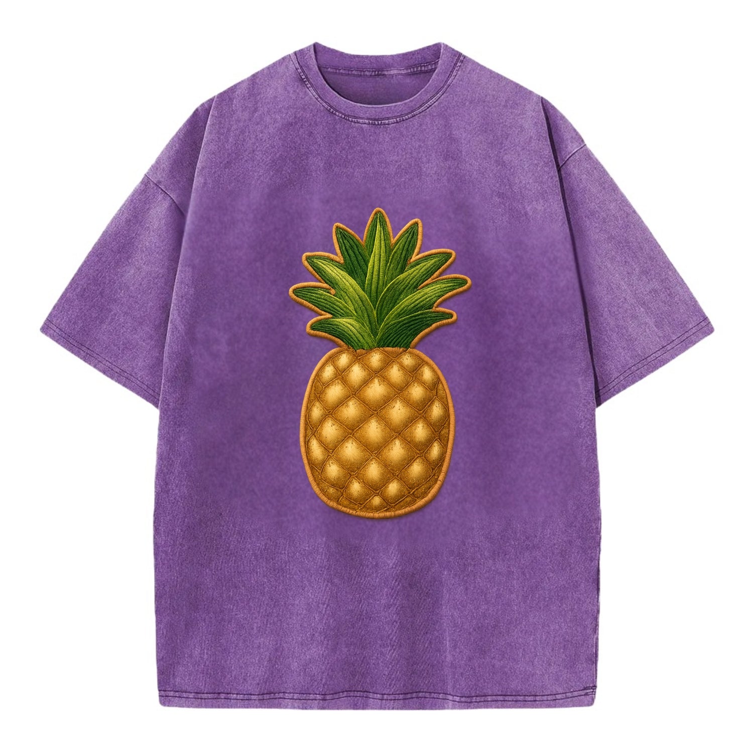 PINEAPPLE CROWN - tropical fruit in yellow and green , hospitality - Vintage T-shirt - Purple