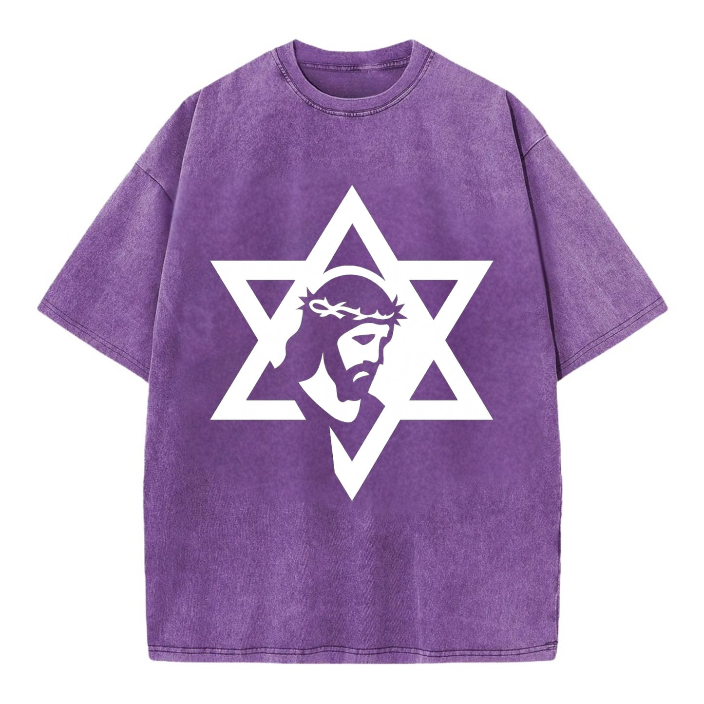 Star of David - negative space forms two overlapping triangles with hidden meaning - Vintage T-shirt - Purple