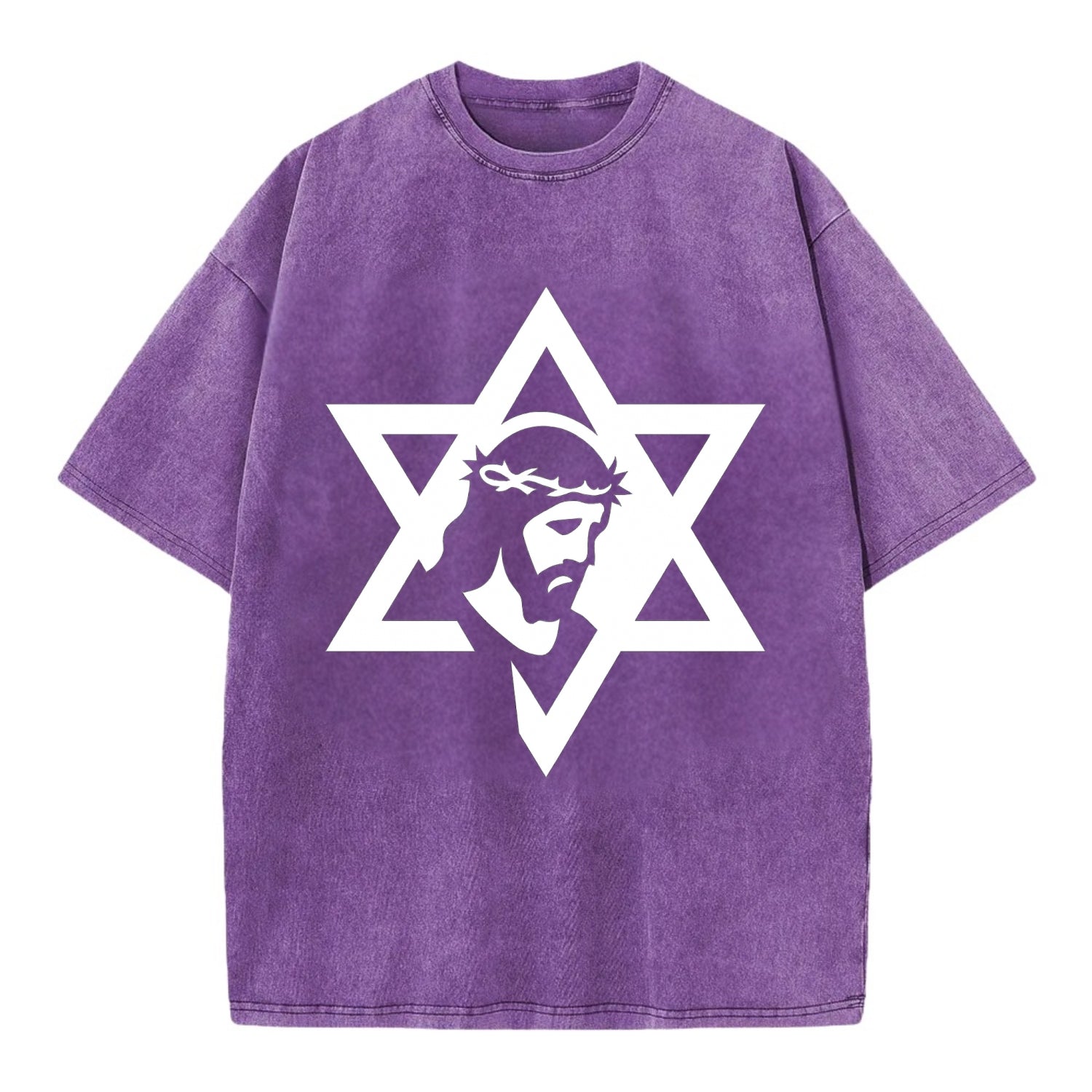 Star of David - negative space forms two overlapping triangles with hidden meaning - Vintage T-shirt - Purple