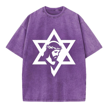 Star of David - negative space forms two overlapping triangles with hidden meaning - Vintage T-shirt - Purple