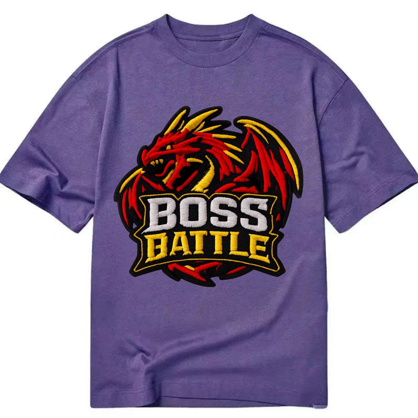 BOSS BATTLE - dragon silhouette in red and gold , raid - Classic T-shirt - Purple