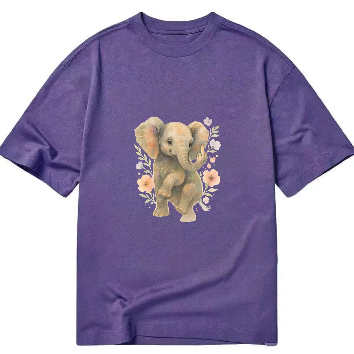 baby elephant with trunk up, one foot raised with middle toe extended - Classic T-shirt - Purple
