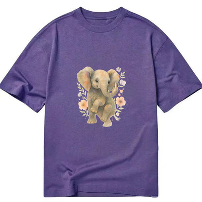 baby elephant with trunk up, one foot raised with middle toe extended - Classic T-shirt - Purple