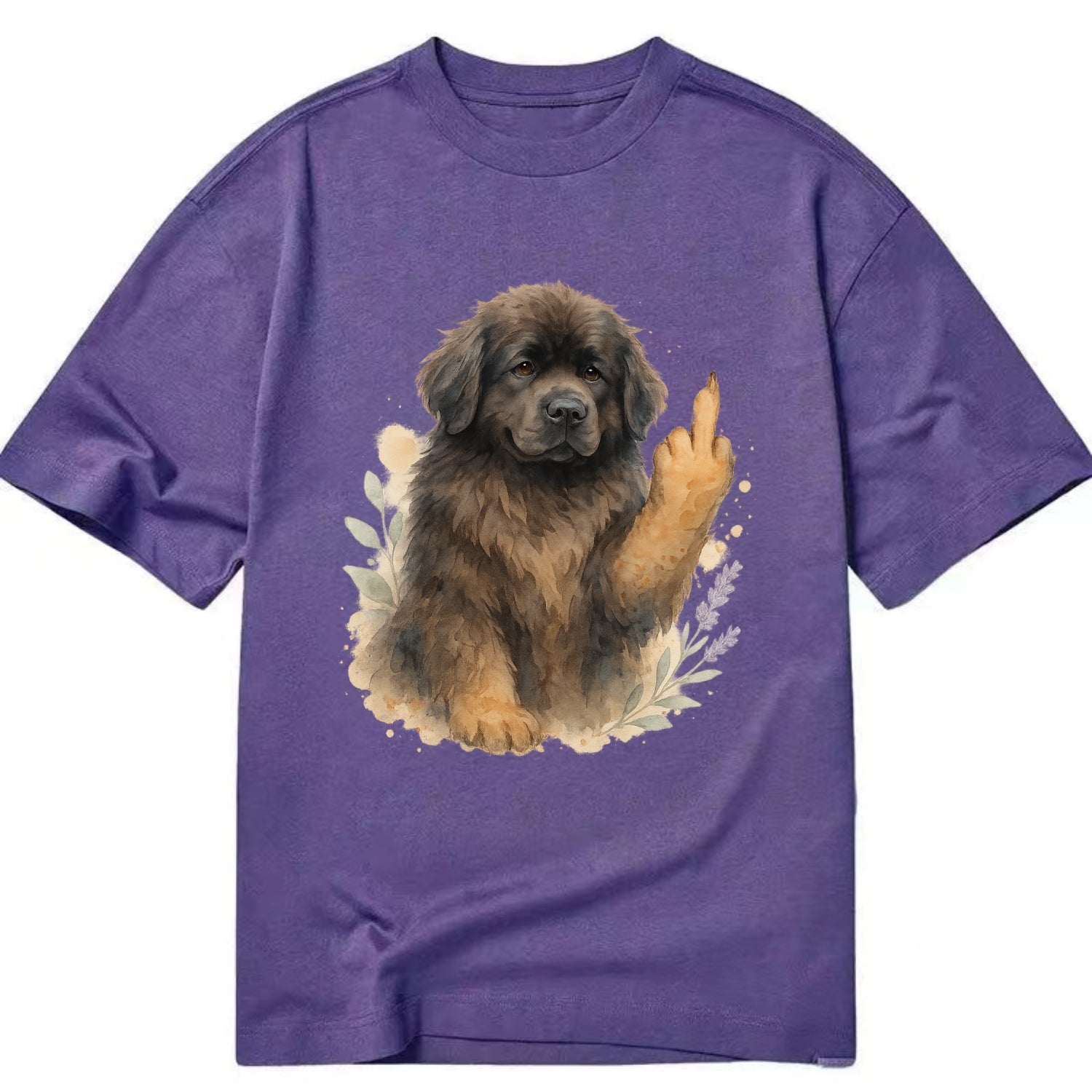 Newfoundland fluffy bear-like with webbed paws, massive gentle paw up - Classic T-shirt - Purple