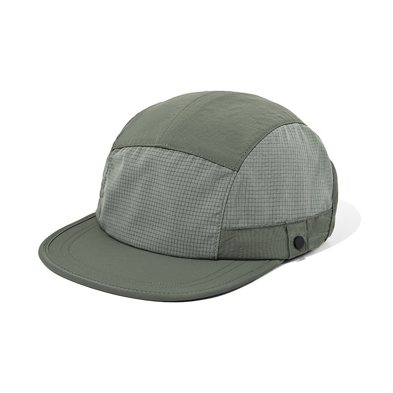 Quick-Dry Spring/Summer Duckbill Cap with Workwear Design, 5-Panel Patchwork, Unisex Outdoor Baseball Cap for Hiking