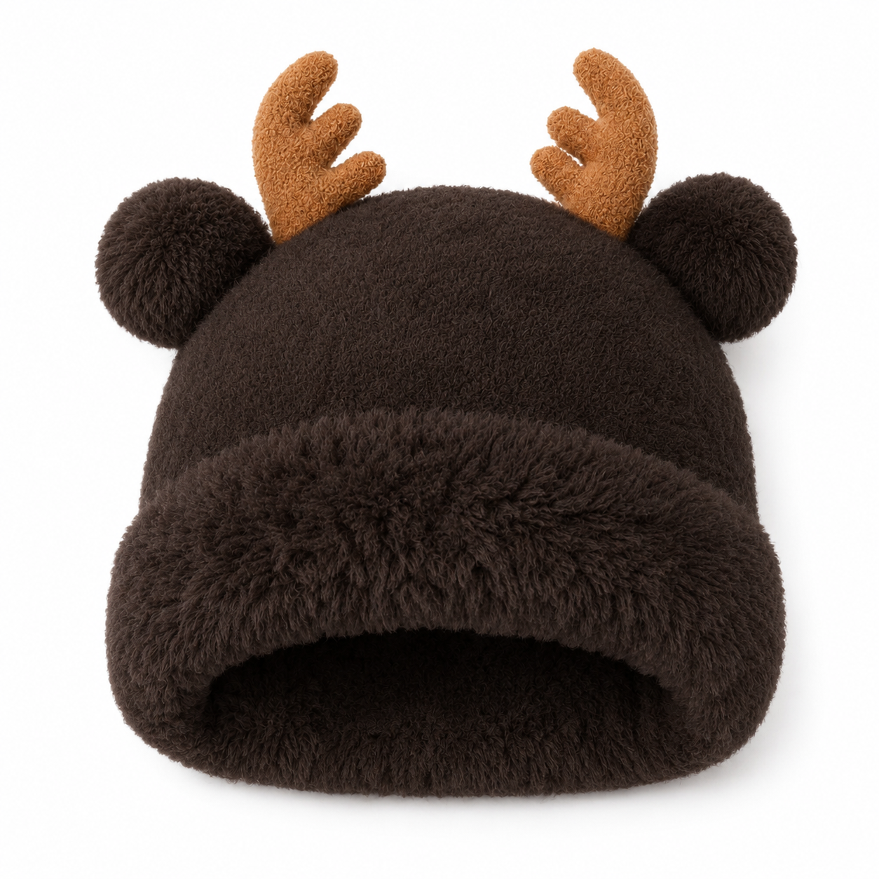 Reindeer Antler Plush Knit Beanie for Women